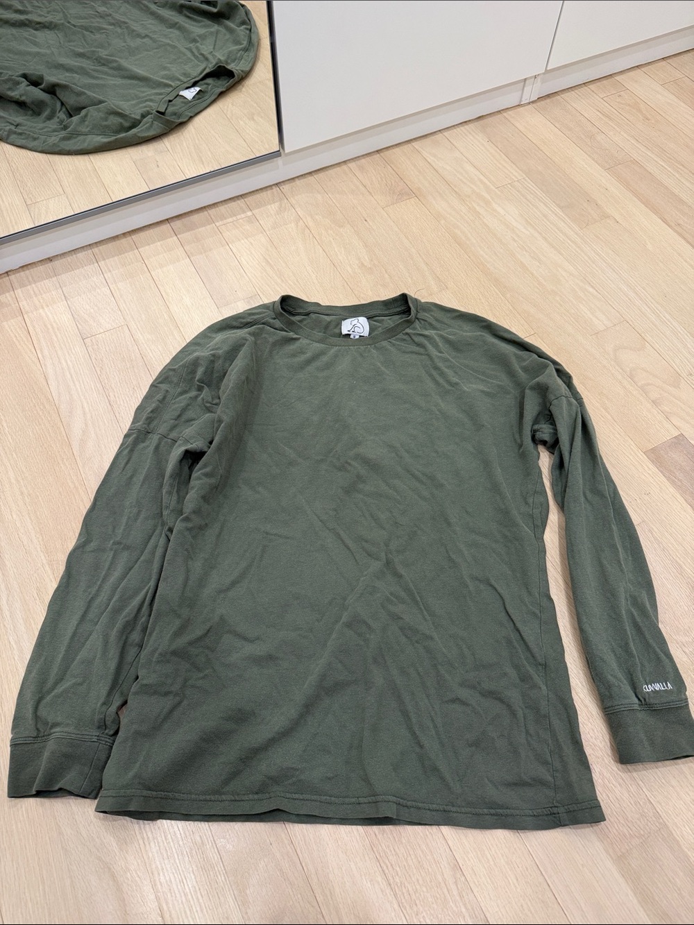 Men's Olive Green Long-Sleeve Crewneck Shirt by (no brand)